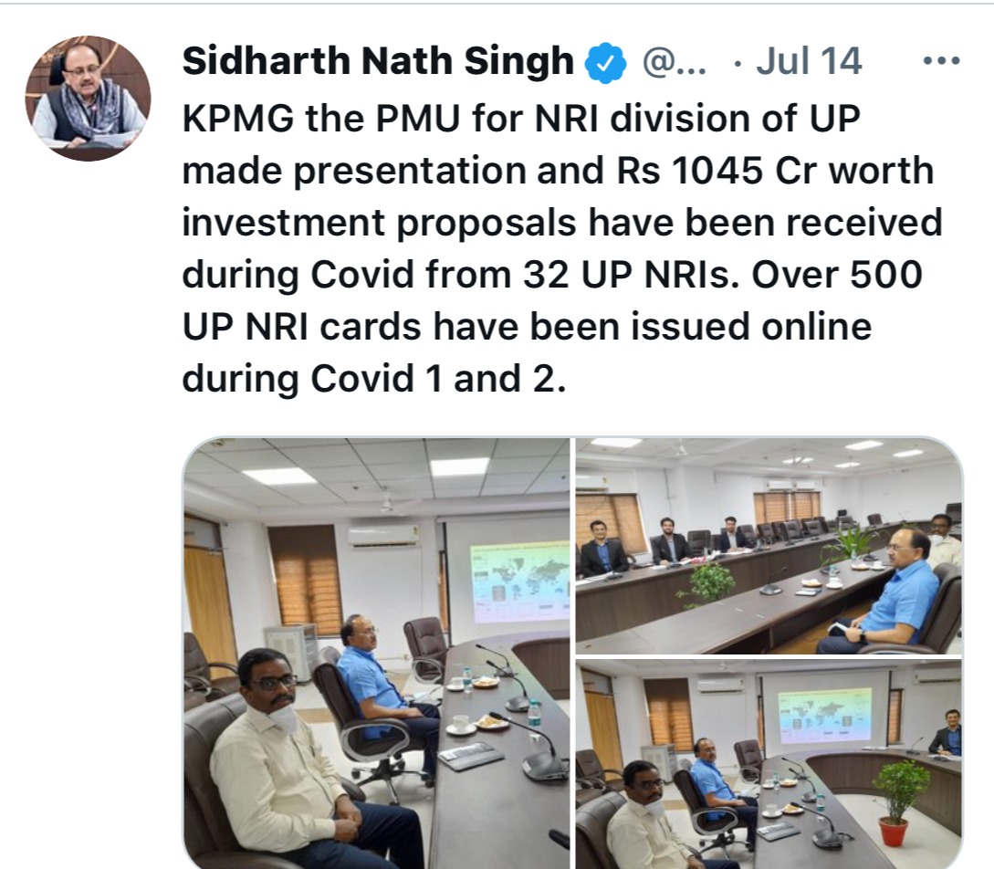 Investment proposals worth Rs. 1045 Crores received from NRIs of UP origin during Covid, as well as more than 500 UP NRI Cards have been issued during Covid.